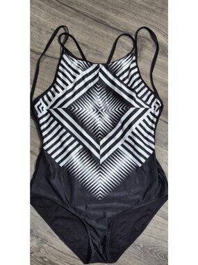 POO CHAI Black/White Geometrical One-piece Bathing Swimsuit Women's Size Large
